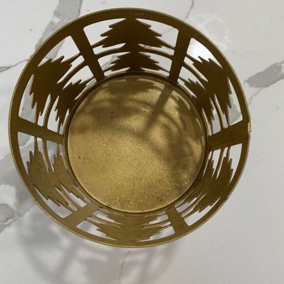 Gold Colored 3-Wick Metal Candle Holder with Trees - Picture 3 of 5